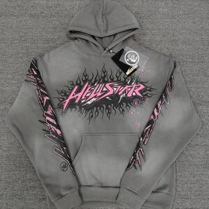 Hellstar Men's Graphic Hoodie in Gray and Pink